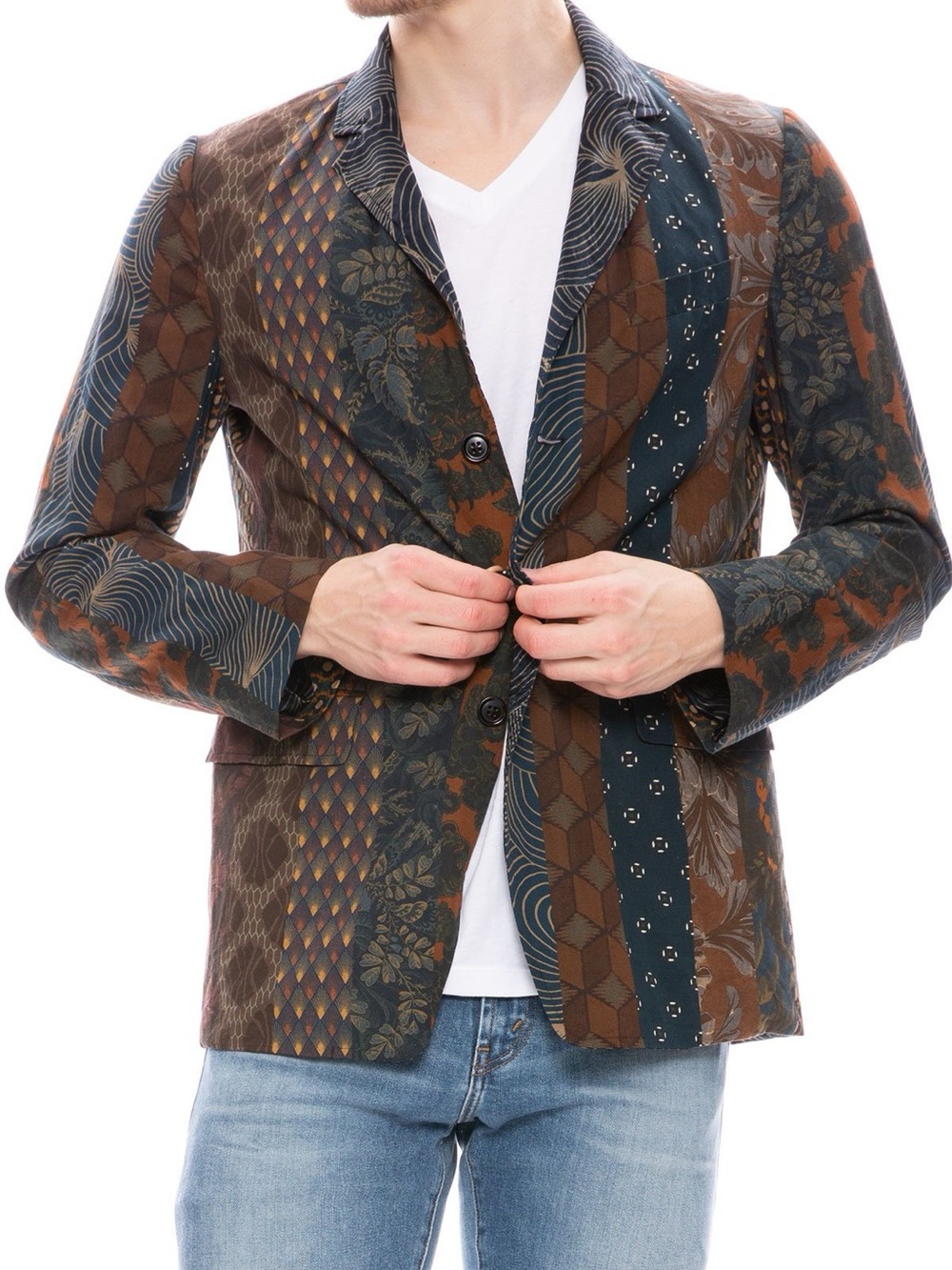 Dries Van Noten Reversible Patchwork Print Blazer Jacket 52 Cotton Linen Mens